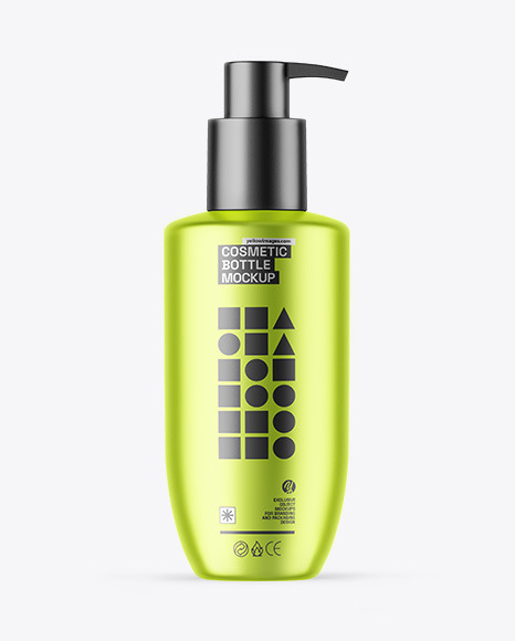 Matte Metallic Cosmetic Bottle With Pump Mockup