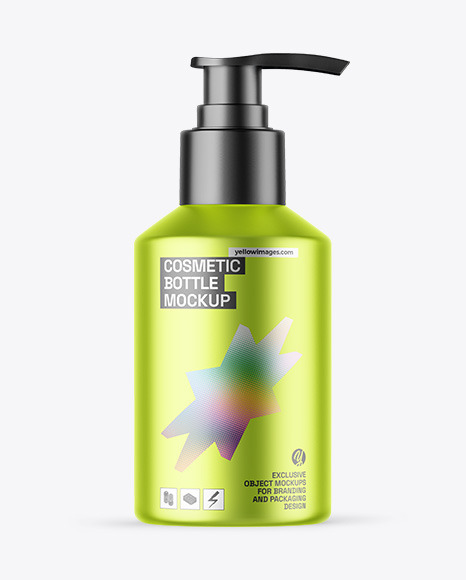 Matte Metallic Cosmetic Bottle With Pump Mockup