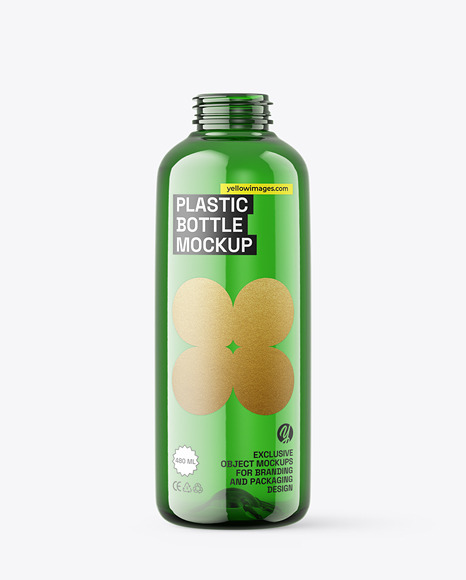 500ml Green Plastic Bottle w/ Liquid Mockup