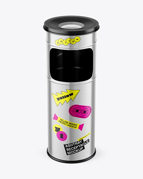 Glossy Metallic Gallon Ashtray Receptacle Mockup