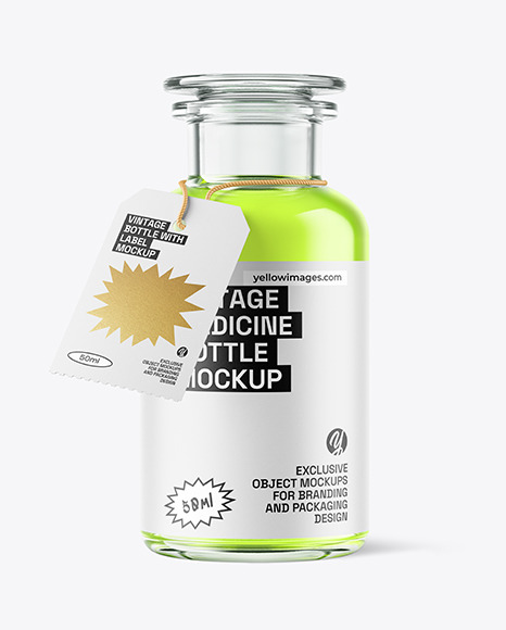 Clear Glass Vintage Medicine Bottle Mockup