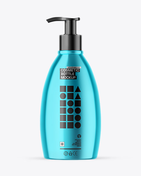 Metallic Cosmetic Bottle With Pump Mockup