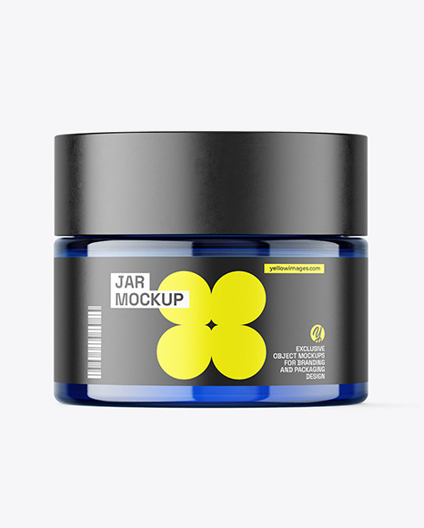 Blue Glass Cosmetic Jar Mockup