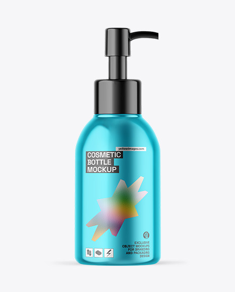 Metallic Cosmetic Bottle With Pump Mockup
