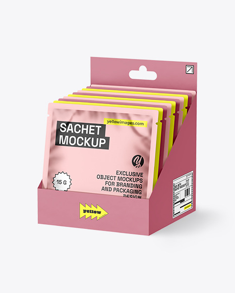 Carton Box With Metallic Sachets Mockup