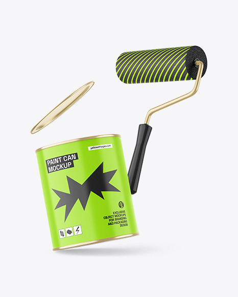 Opened Paint Can With Roller Mockup