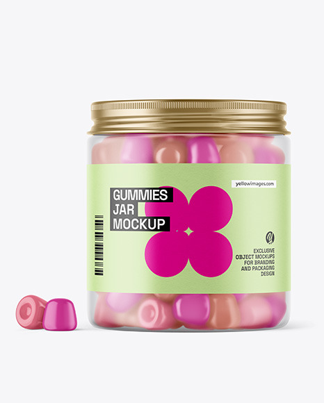 Frosted Plastic Jar with Gummies Mockup