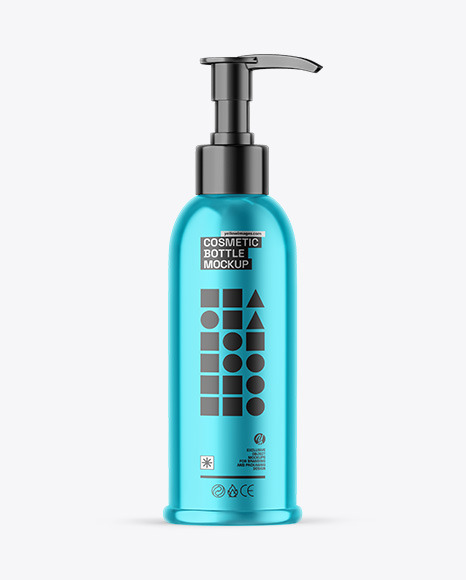 Metallic Cosmetic Bottle With Pump Mockup