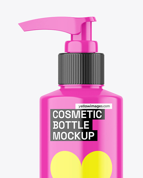 Glossy Cosmetic Pump Bottle Mockup on Yellow Images Object Mockups