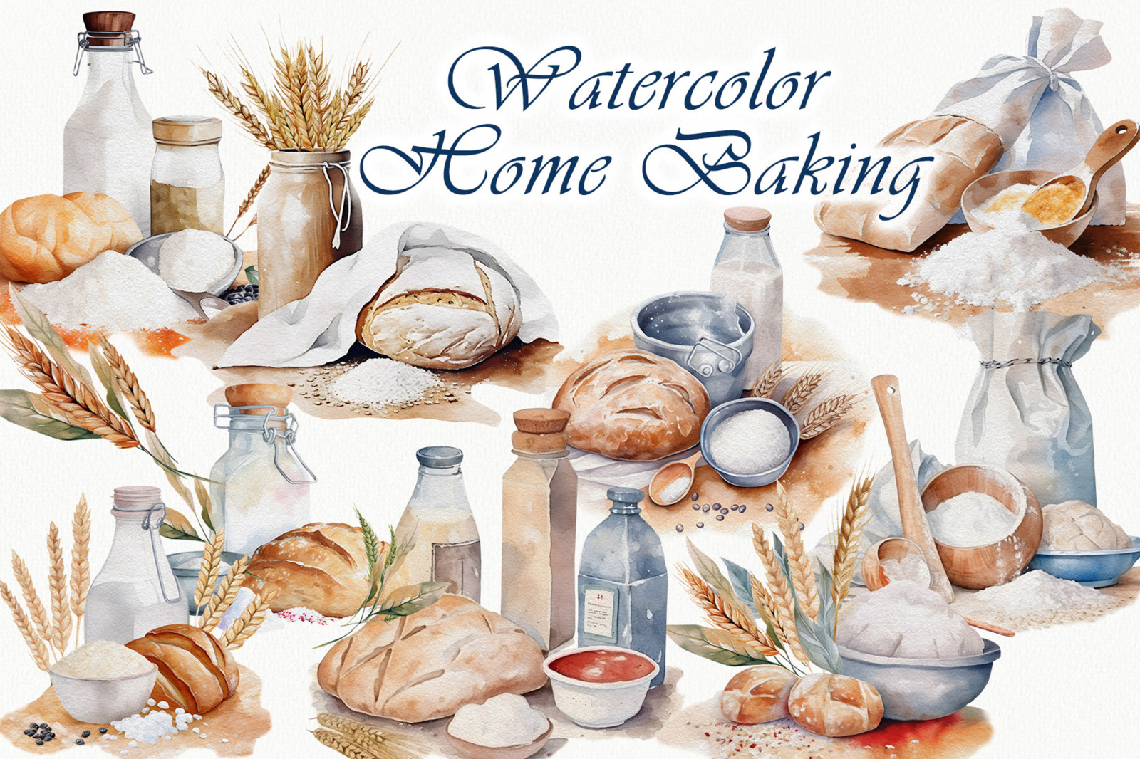 Watercolor Baking Clipart, Baking Supplies, Home Bakery Logo, Cooking Logo,  Culinary Clipart, Kitchen Utensils, Bakery Clipart, (Download Now) 