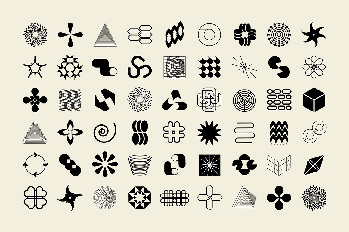 Set with Y2K elements. Aesthetic abstract vector shapes. Simple