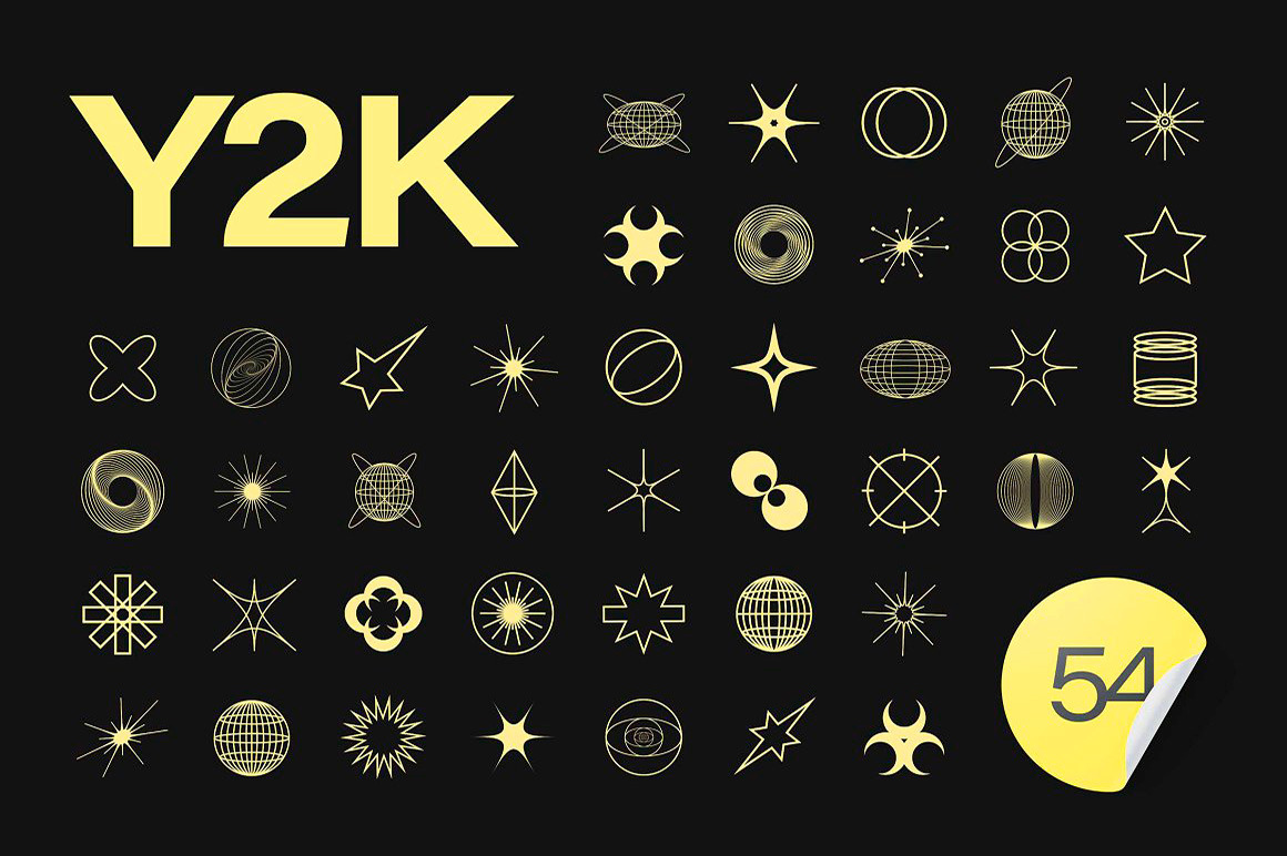 Set with Y2K elements. Aesthetic abstract vector shapes. Simple