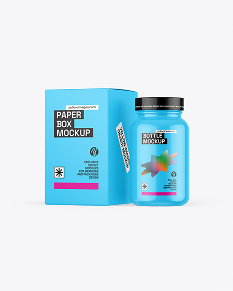Paper Box &amp; Glossy Plastic Bottle Mockup