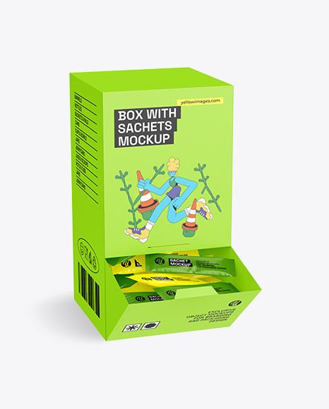 Carton Box With Sachets Mockup