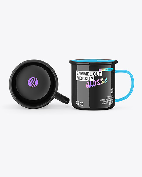 Two Glossy Enamel Cups Mockup