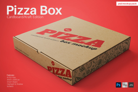 Pizza Box Square Eco Friendly Packaging - Cardboard/Kraft Paper PSD Mockup Pack