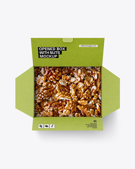 Kraft Opened Box With Walnuts Mockup