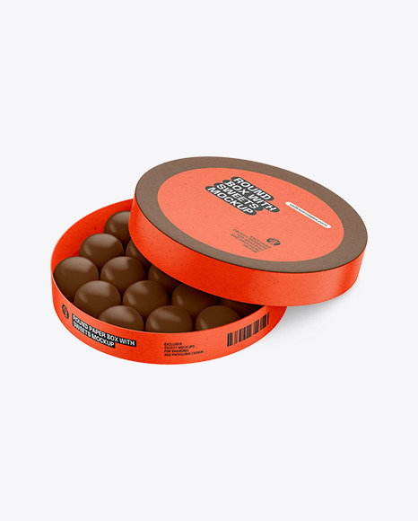 Round Kraft Box of Chocolate Sweets Mockup