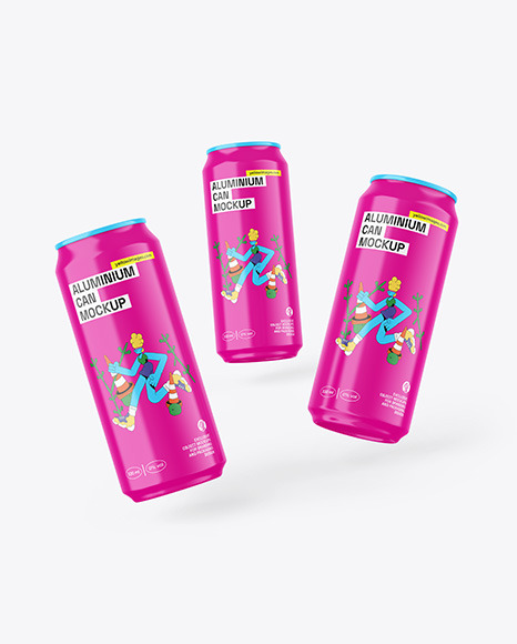 Three Glossy Cans Mockup