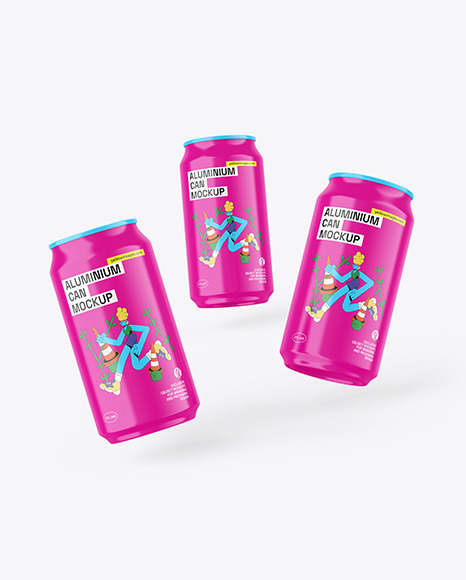 Three Glossy Cans Mockup
