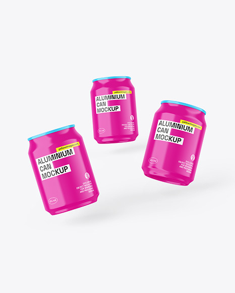 Three Glossy Cans Mockup