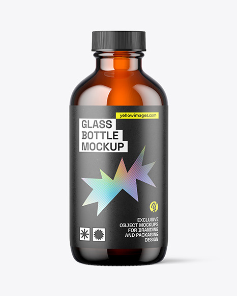 4oz Empty Amber Glass Boston Bottle Mockup