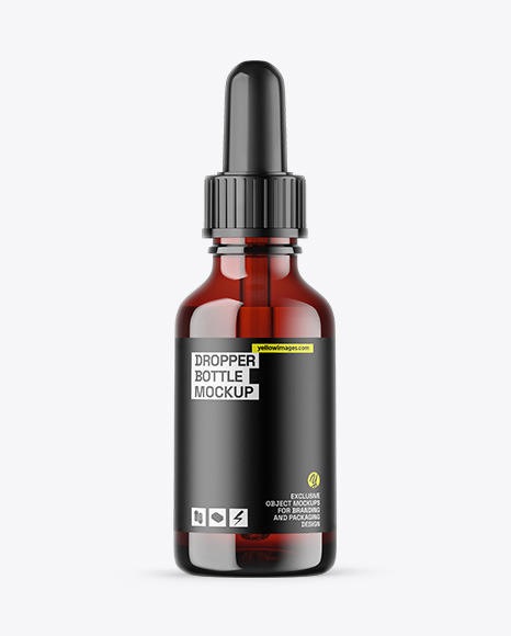 Dark Amber Glass Dropper Bottle Mockup