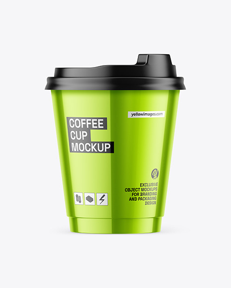 Glossy Metallic Coffee Cup Mockup