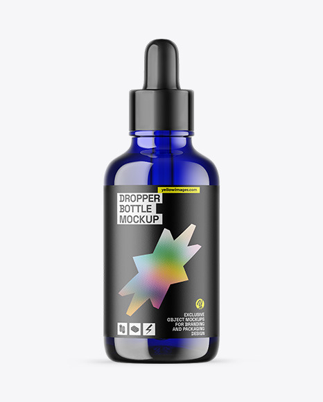 Blue Glass Dropper Bottle Mockup