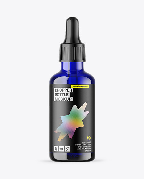Blue Glass Dropper Bottle Mockup