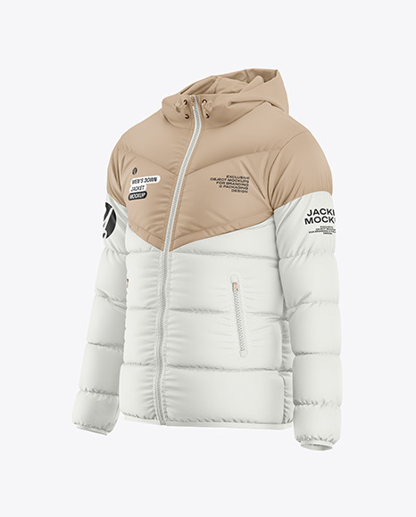 Men&#039;s Hooded Down Jacket Mockup - Half Side View