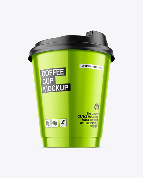 Glossy Metallic Coffee Cup Mockup on Yellow Images Object Mockups