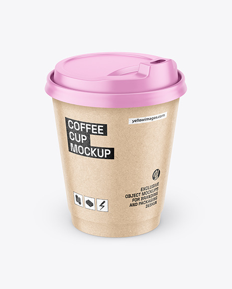 Kraft Coffee Cup Mockup on Yellow Images Object Mockups