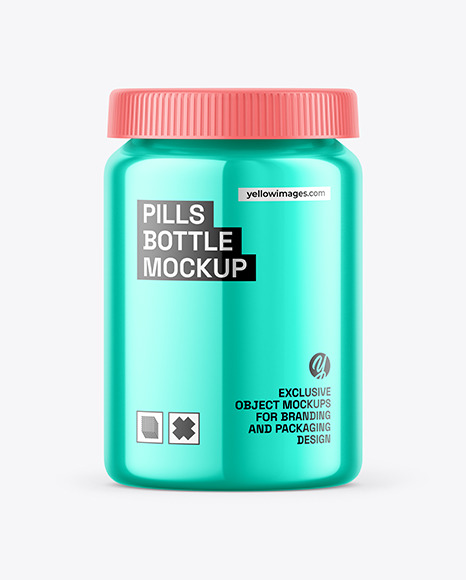 Glossy Metallic Pills Bottle Mockup