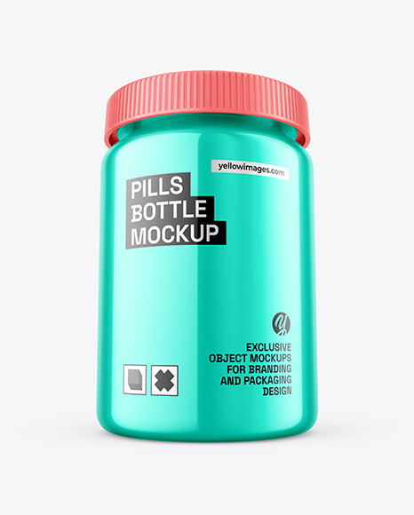 Glossy Metallic Pills Bottle Mockup