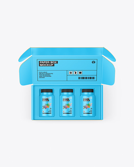 Opened Box With Matte Bottles Mockup