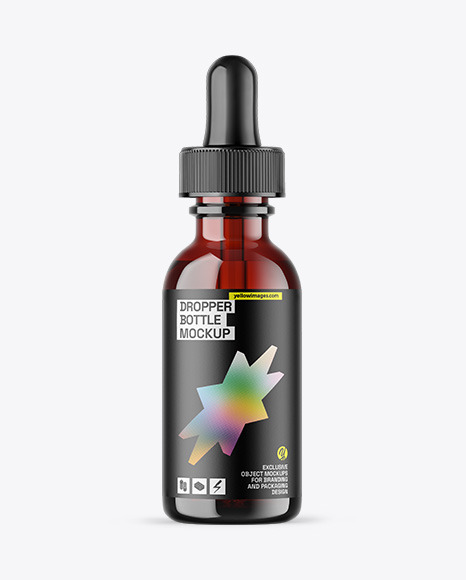 Dark Amber Glass Dropper Bottle Mockup