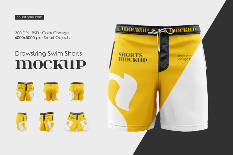 Drawstring Swim Shorts Mockup Set