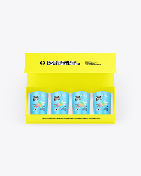 Paper Box With Four Matte Candles Mockup