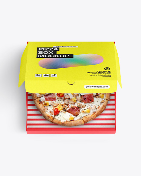 Half Open Kraft Box With Pizza Mockup