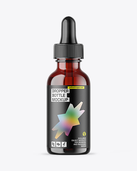 Dark Amber Glass Dropper Bottle Mockup