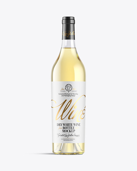 Clear Glass Bottle With White Wine Mockup