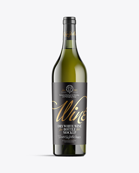 Green Glass Bottle With White Wine Mockup