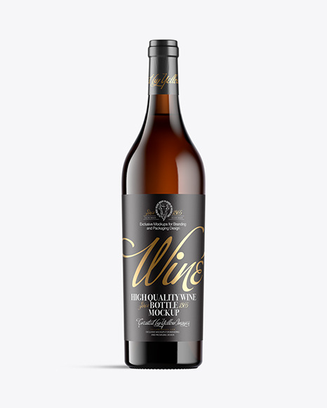 Amber Glass Bottle With White Wine Mockup