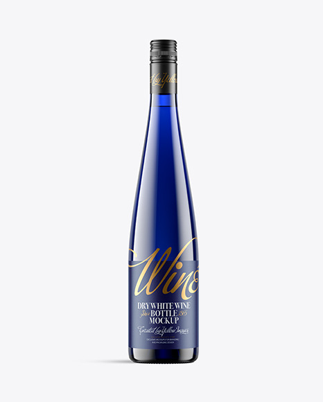 Blue Glass Bottle With White Wine Mockup
