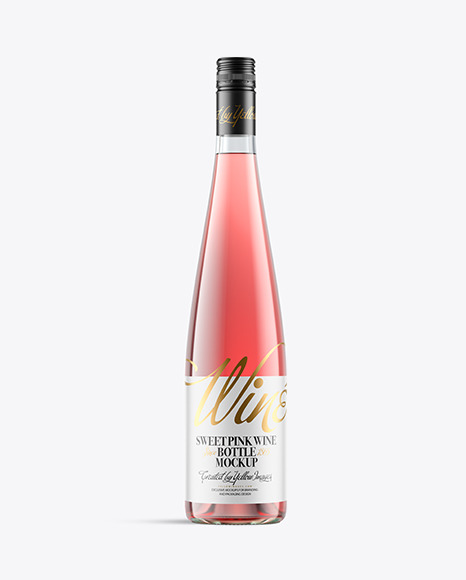 Clear Glass Bottle With Pink Wine Mockup