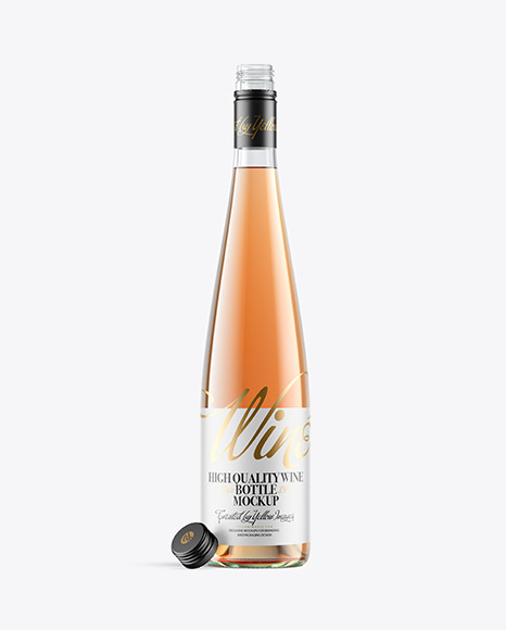 Opened Clear Glass Bottle With Orange Wine Mockup