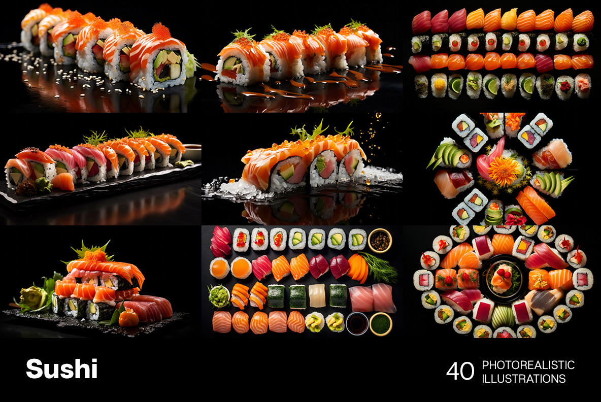 Sushi Art on Yellow Images Creative Store