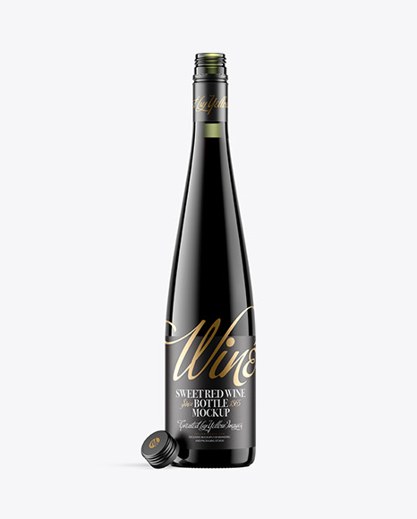 Opened Green Glass Bottle With Red Wine Mockup