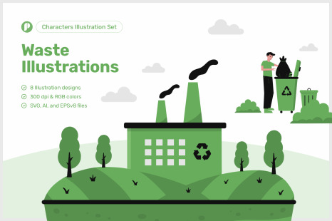 Green &amp; Black Waste Illustration Set